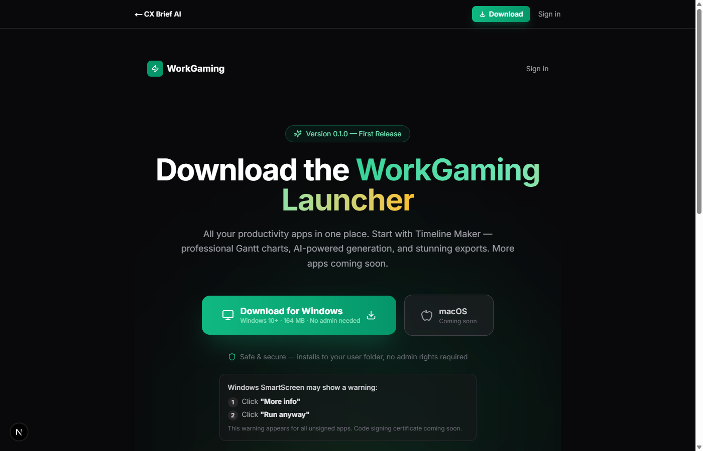 Download page with Windows download button