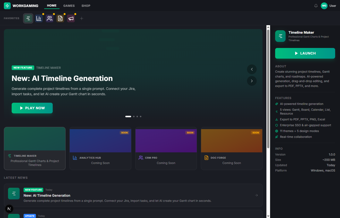 WorkGaming Launcher home screen